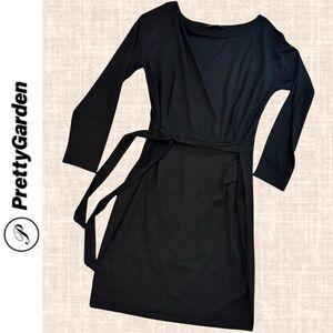 Pretty Garden Black Slim Fit Tie Waist Ruched Tie Closure T-Shirt Dress